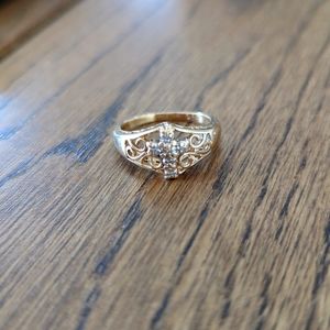 10k solid gold and diamond filagree cross ring